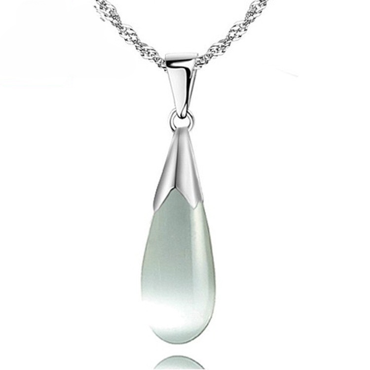 Goldkingdom Aksesoris Perhiasan Fashion Ready Stock Moonstone Opal Tetes Perak Kristal Kalung Liontin