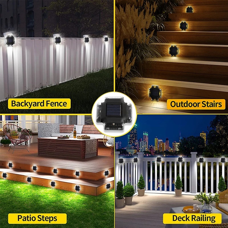 Lampu Dinding Energi Surya Luar Ruangan Cahaya 4 Sisi/Tahan Air LED Pagar Step Country Balkon Wall Lamp/Dekorasi Lampu Jalan Rumah Tangga/Naik Turun Llluminate Stairs Decor