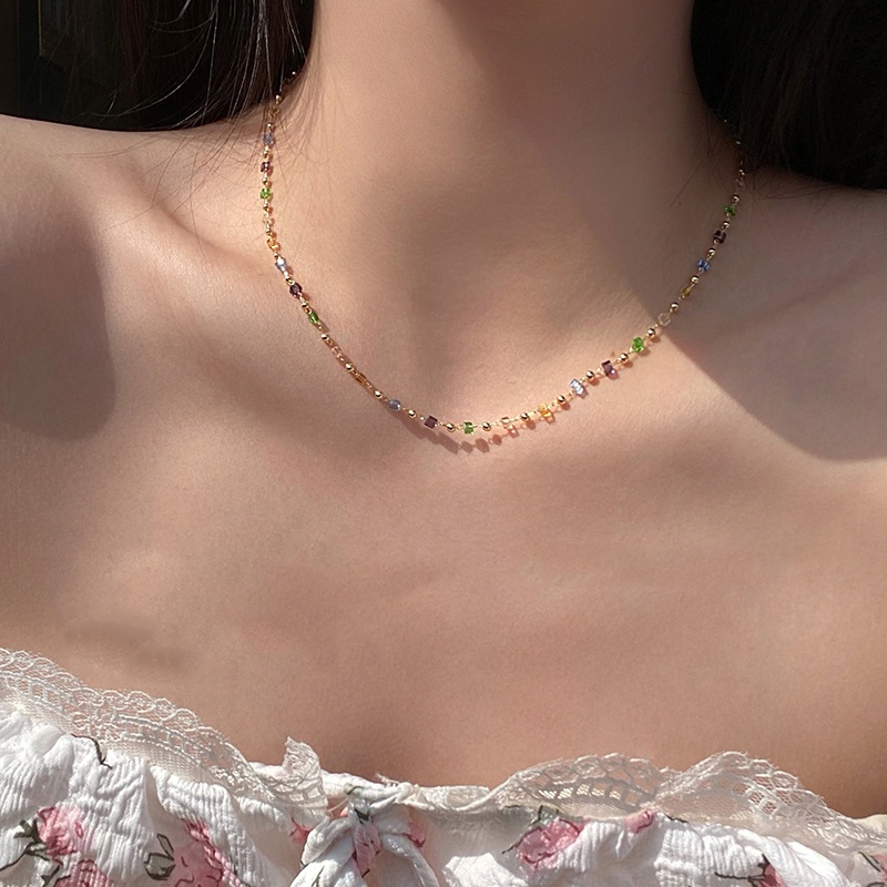 Roselife Musim Panas Fashioin Akrilik Pelangi Manik-Manik Choker Kalung Untuk Wanita Gadis Korea Trendi Manik-Manik Kalung Liburan Warna-Warni Resin Beads Pendek Rantai Kalung Perhiasan