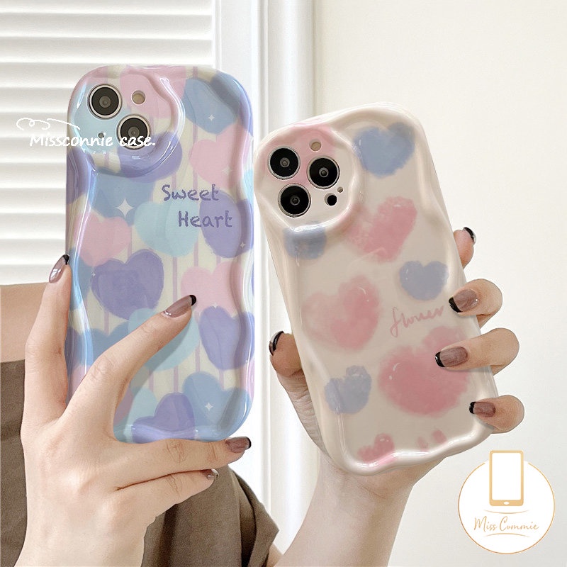 Ins Tinta Lukisan Cat Minyak Cinta Hati Casing Untuk Realme C25 C25Y C33 C35 C21Y C55 C53 C20A5 6 5S 5i 7i C11 C25s C15 C3 C20 C30 C21 C11 2021 C12 C31 C17 3D Wavy Curved Edge Soft Case