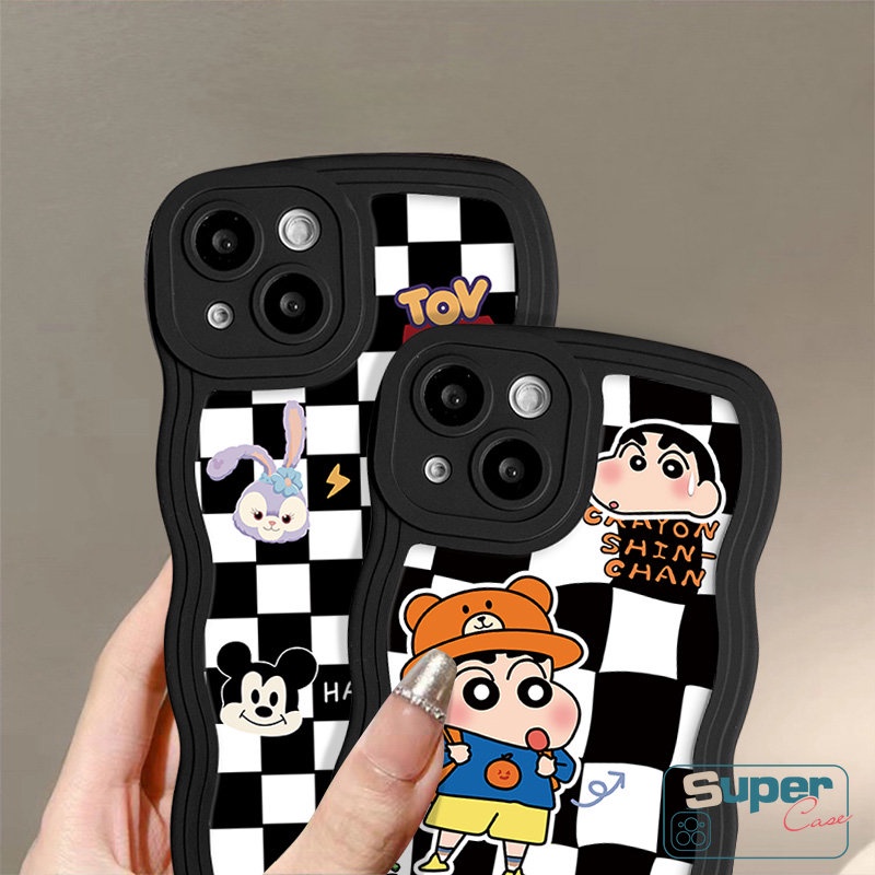 IPHONE Casing Crayon Shin-chan Lucu Kompatibel Untuk Iphone11 13 14 XR 12 Pro Max 7Plus 14 6 7 8 6s Plus X XS Max SE 2020 Lembut Bergelombang Tepi Disney Kartun Miekey Manyo Sarung Dinosaurus Papan Catur