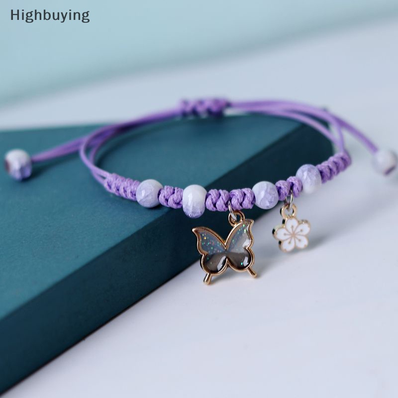 Hbid Butterfly Fashion Gelang Klasik Ungu Pink Tali Kepang Rantai Handmade Gelang Untuk Wanita Pria Perhiasan Yang Dapat Disesuaikan Glory