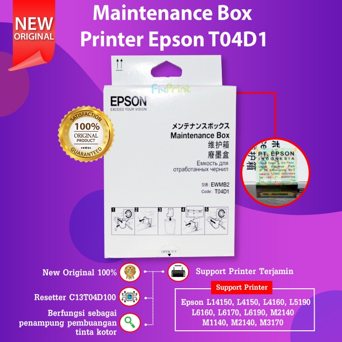 Maintenance Box Epson T04D1 C13T04D1 Pembuangan Tinta Printer L6160 L6170 L6190 M2140 M3170 L14150