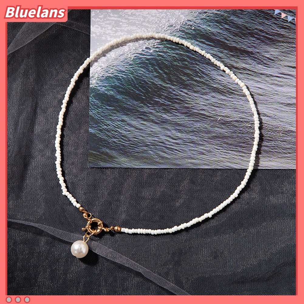 [BLS] Bohemian Wanita Mutiara Imitasi Liontin Manik-Manik Kalung Musim Panas Pantai Perhiasan Hadiah