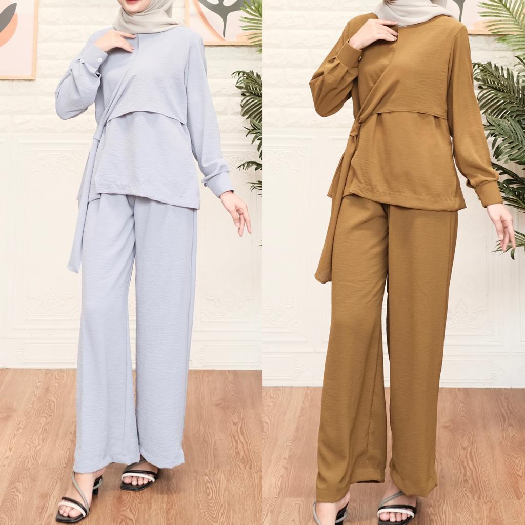 BEFAST - ZNF OOTD WANITA SETELAN WITA / One Set Tiara Crincle / Pakaian Casual Wanita / Outfit Daily Wanita Hijab / Oneset Wanita model Terbaru / Fashion Kekinan Remaja ABG / Setelan Polos Formal / Set Atasan Lengan Panjang+Celana Kulot
