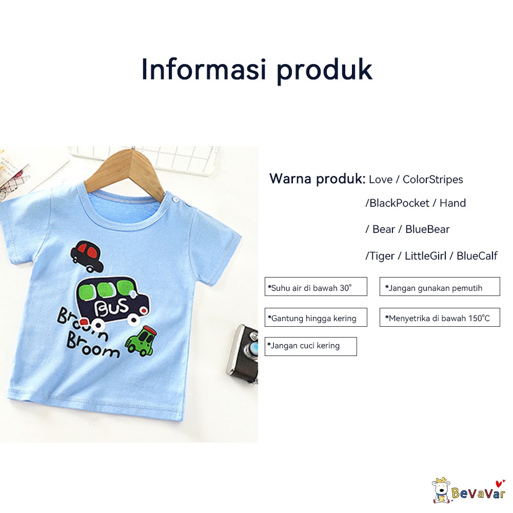 BEVAVAR 1-8Tahun Kaos Anak Laki Laki Perempuan Lembut/Baju Anak Lengan Pedek