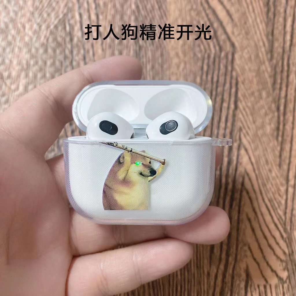 Kekerasan Lucu Shiba Inu Anjing Anjing Anjing Dengan Lubang Lampu LED Transparan Lembut TPU Bluetooth Earphone Case Cover Untuk Airpods1 2 3 Pro Airpods3