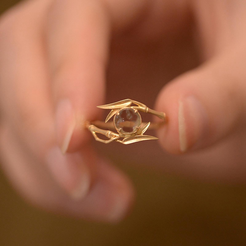 Desain Baru Moonstone Bamboo Shape Gold Colour Adjustable Rings Untuk Wanita Korea Fashion Perhiasan Pesta Mewah Aksesori Hadiah