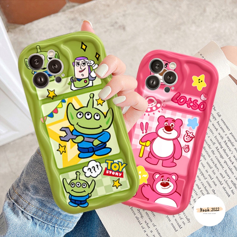 Couple Case Untuk Realme C35 C25s C55 C25Y C3 C12 C11 C33 C17 C25 C15 C30 C20 C21 5i 6i 7i 5c21y C20A C2 Toy Story Lucu Strawberry Bear 3D Wavy Curved Edge Glossy Airbag Soft Cover