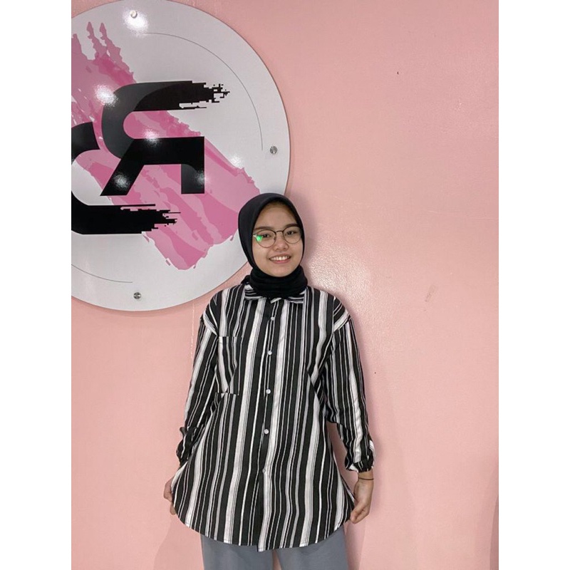 BEFAST - ZRD OOTD WANITA TUNUK BELA / Lidya Long Shirt / Pakaian Wanita Muslimah / Fashion Kekinian Remaja ABG Trendy / Outfit Daily Wanita Hijab Style / Tunik Stripe Keluaran Terbaru / OOTD Casual Wanita ABG Trendy