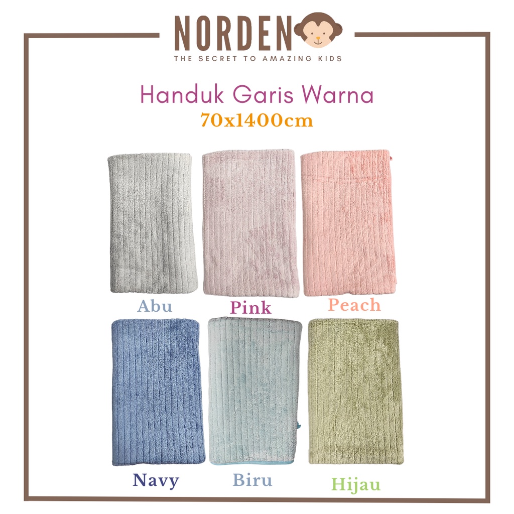 [ND] Handuk Anak Garis Warna 70x140 / Handuk Lembut Bayi Polos