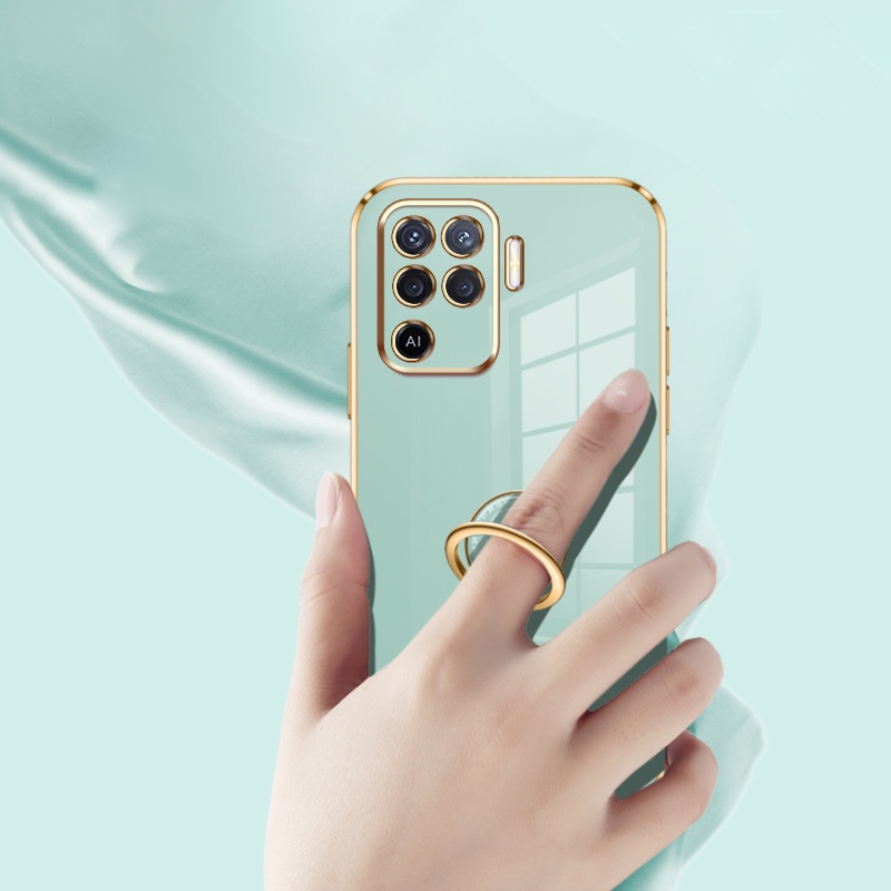 Andyh Casing Ponsel Silikon Ultra Tipis Untuk OPPO A94 4G Reno 5F Reno 5 Lite Deluxe Perlindungan Jatuh Band Emas Dengan Cincin Jam Dan Lanyard Gratis