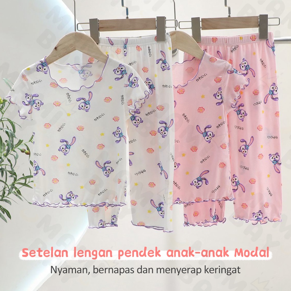 OKEYI Setalan Piyama Anak Perempuan Bahan Sutra Es Baju Tidur Anak Motfi Bunga