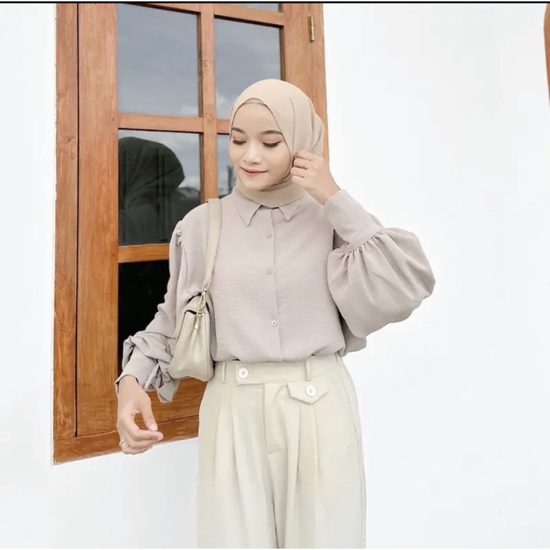 𝐏𝐆𝐌𝐓 • PEVITA BLOUSE PUFFY KEMEJA WANITA BAHAN CRINKLE AIRFLOW