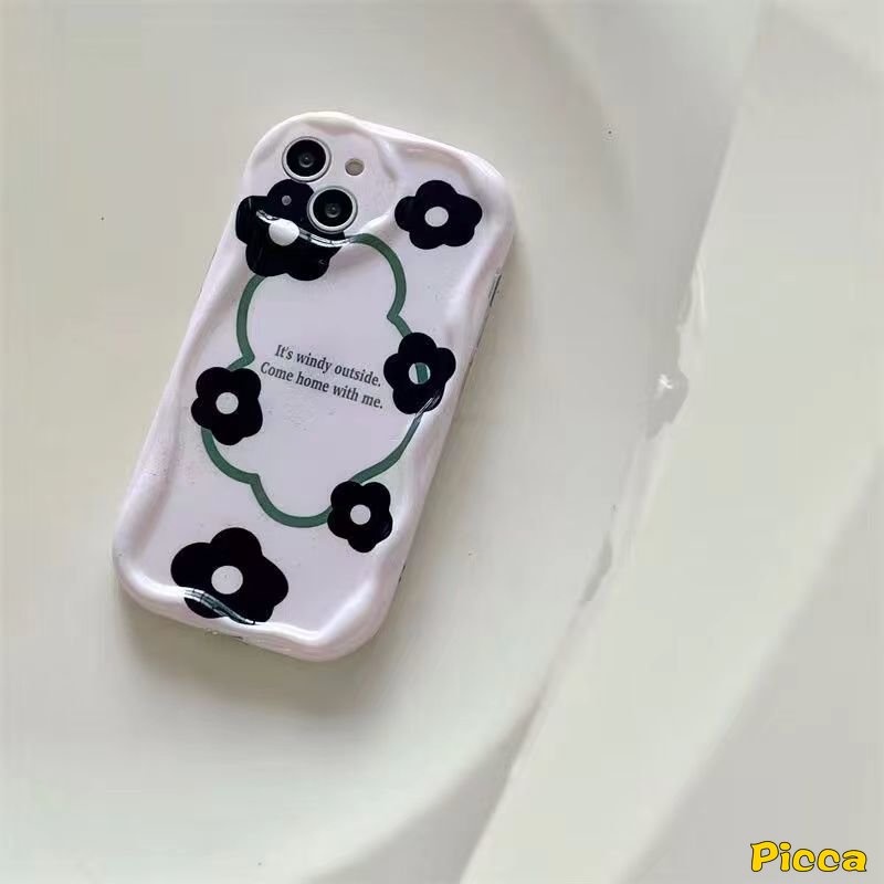Casing Bunga Retro Hitam Untuk Realme C53 C25 C3 C15 C21 C55 5 9i 5i 7i 6i 5s C31 C21Y C17 C33 C25s C30 C35 C12 C11 C25Y C20 Fashion Art Fresh Flowers 3D Wavy Curved Edge Soft Cover