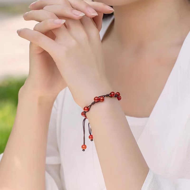 Gelang Coding Batu Akik Merah Gaya Cina Trik Perempuan Peach Blossom Beruntung Gelang Sederhana All-Match Desain Niche Gelang Pacar