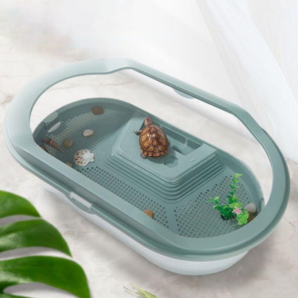 REBUY Rebuy Turtle Tank 1PC Plastik Aksesoris Hewan Peliharaan Kecil Multifungsi Dengan Basking Island Turtle Feeding Box