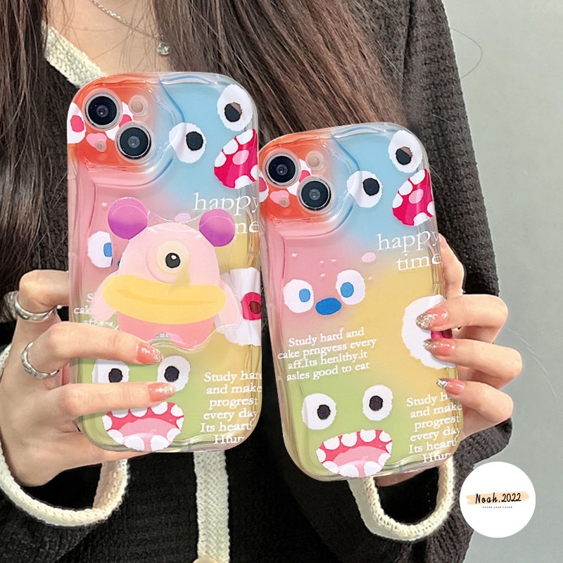 Case Untuk Realme C35 C55 C25 C11 5 7i 5i 5s 6i 9i C25Y C25s C31 C12 C33 C21Y C15 C20 C30 C17 C21 C3 C20A C3 DIY Kartun Monster Lucu Dengan Holder 3D Wavy Curved Edge Soft Cover