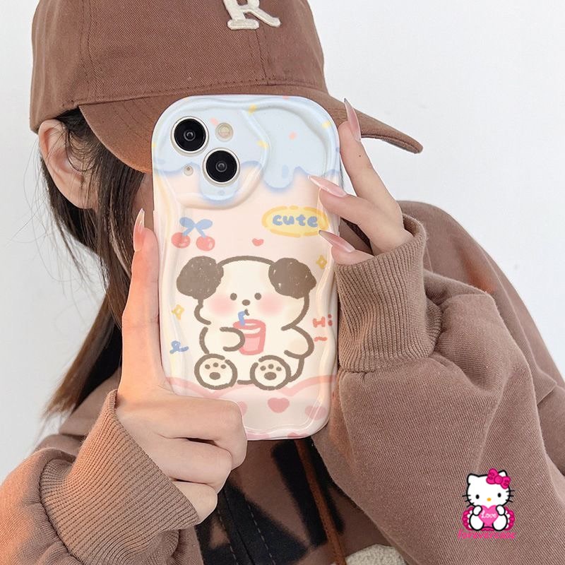 Kartun Lucu Ice Cream Cherry Puppy Shockproof Case Untuk Redmi Note11 10Pro Max8 10S 11s 12 10 9 Redmi A1 10C 10A 9A 10 9T 9 A2 9C NFC POCO M3 3D Wavy Curved Edge Glossy Cover