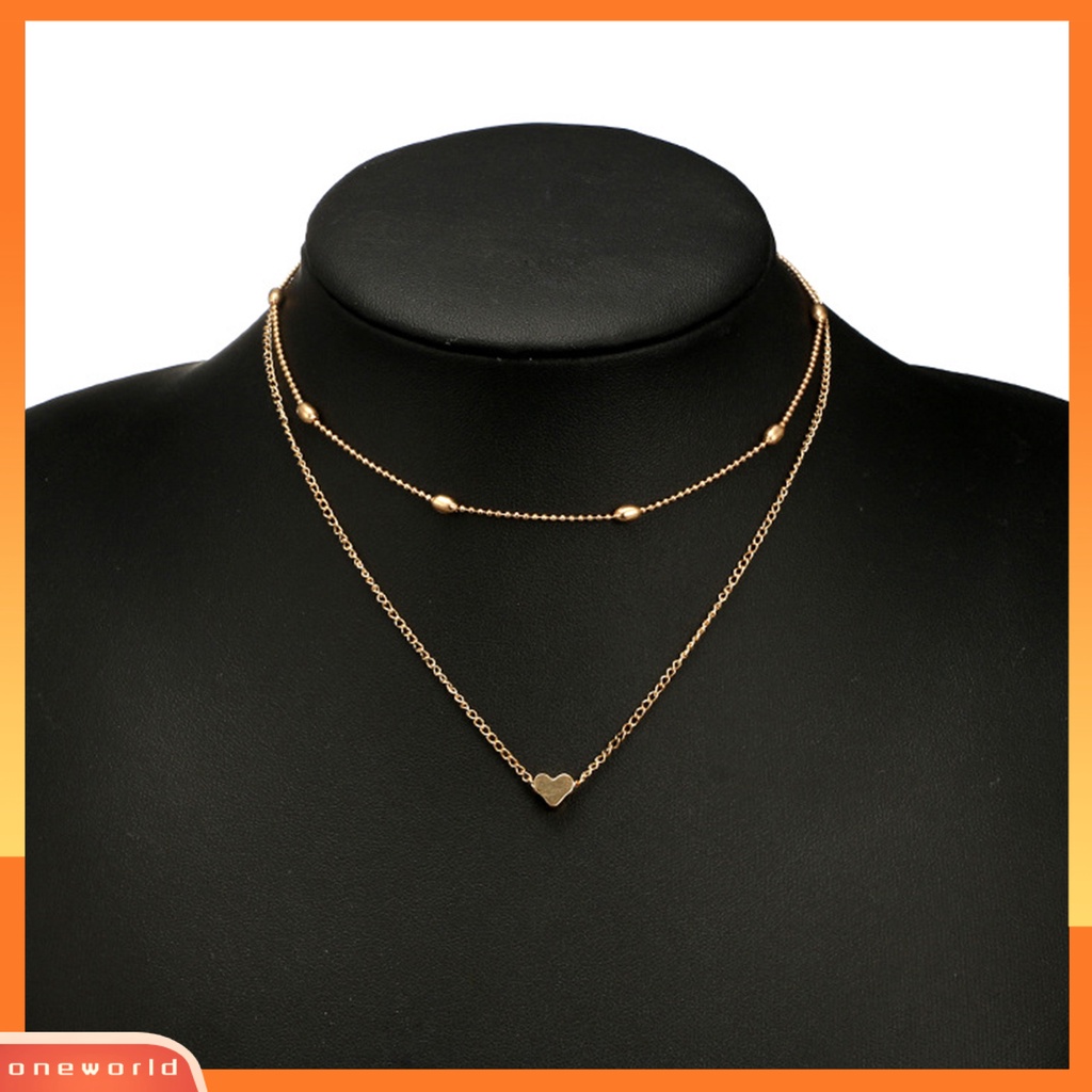 [ONE] Liontin Hati Lapisan Ganda Wanita Kalung Alloy Beads Adjustable Choker Necklace Perhiasan Aksesori