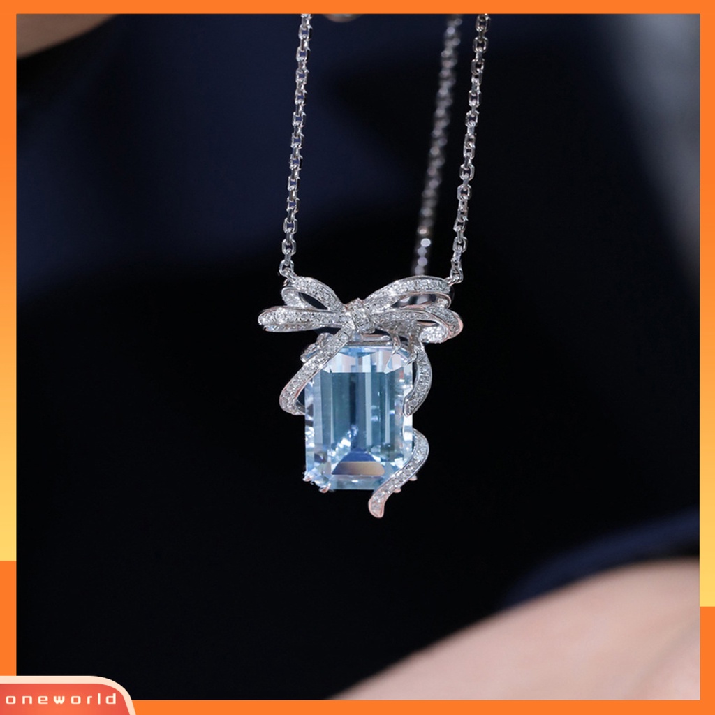 [ONE] Wanita Kalung Busur Cubic Zirconia Perhiasan Semua Pertandingan Tahan Lama Rantai Klavikula Mengkilap Untuk Pesta