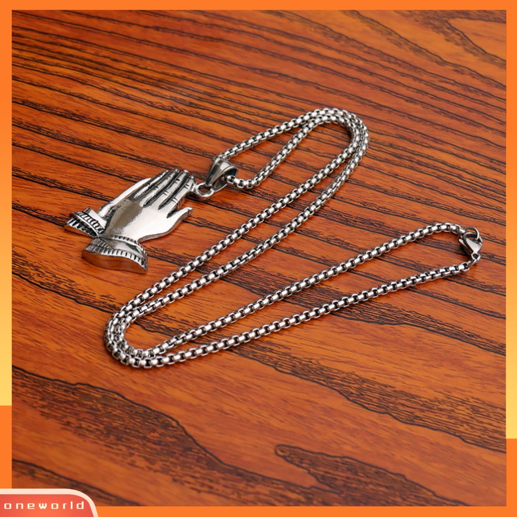 [ONE] Hip Hop Beruntung Pria Kalung Stainless Steel Berdoa Tangan Liontin Kalung Perhiasan Aksesori