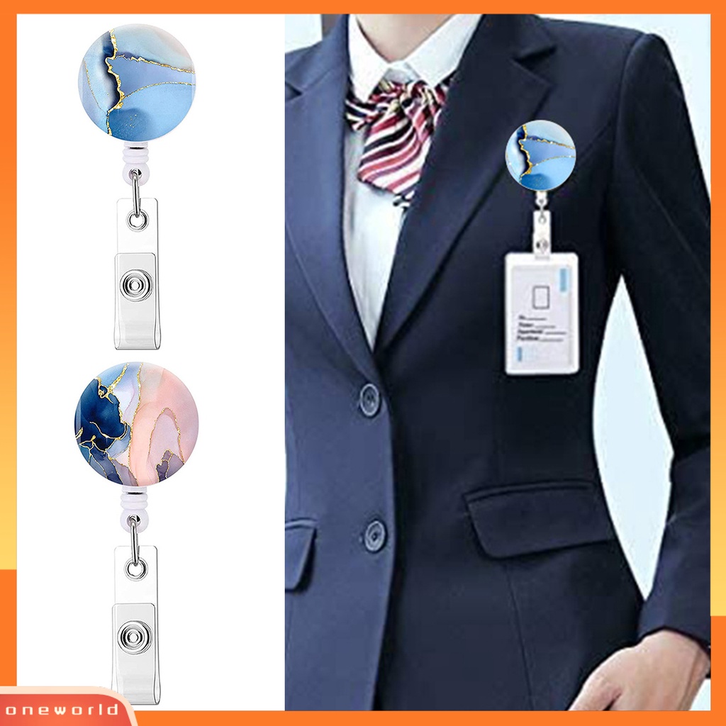 [ONE] Bros Pin Sepuhan Marblizing Butterfly Retractable Lanyard Rotatable Anti-lost Colorful Perawat Kerja Kartu Klip ID Nama Lencana Pemegang Penggunaan Sehari-Hari