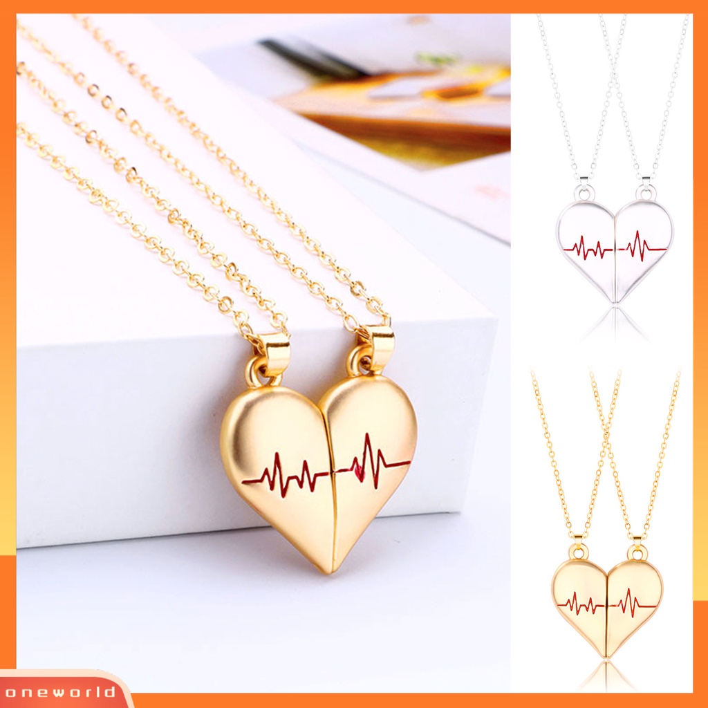 [ONE] 2pcs/set Kalung Pasangan Indah Dekoratif Alloy Electroplating Bright Heart Puzzle Necklace Untuk Pacaran