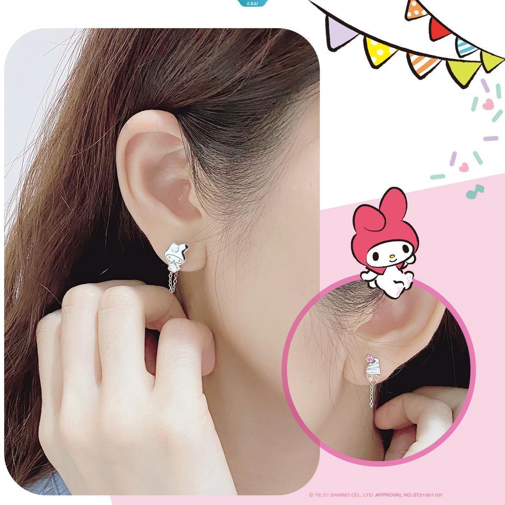 Kawaii Baru Lucu Sanrio Mymelody Anting Ear Studs Plating Silver Hiasan Ins Hadiah Natal Untuk Gadis [ZK]