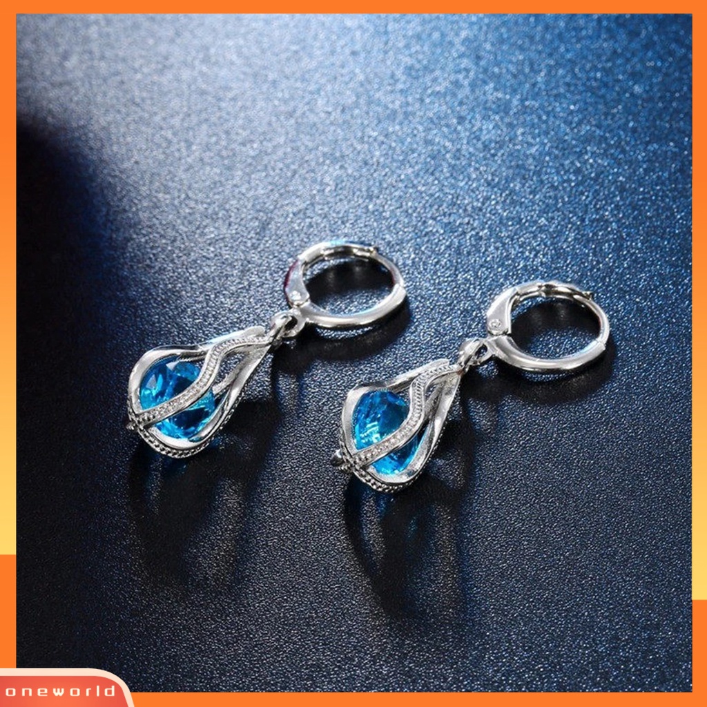 [ONE] 1set Liontin Anting Berlian Imitasi Cubic Zirconia High Gloss Temperamen Geometris Dekorasi Shinyny Fashion Spiral Shaped Kalung Set Wanita Aksesori