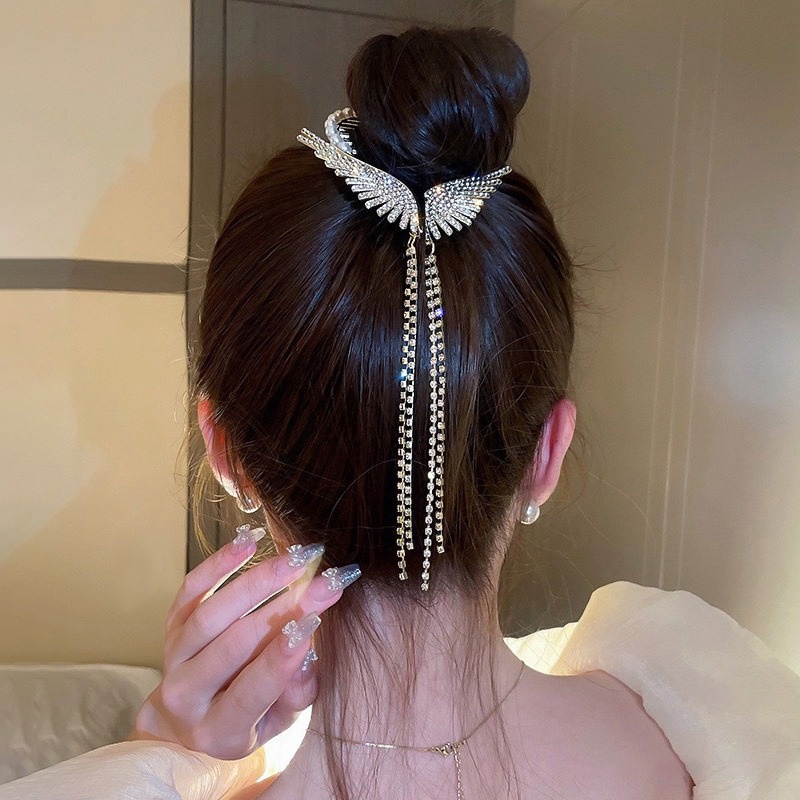 Gadis Sayap Malaikat Rumbai Sanggul Kepala Ponytail Gesper Hairgrips/Mutiara Elegan Kristal Rambut Cakar Klip/Super Peri Senior Sense Pan Hair Hairpin/Fashion Manis Korea Hiasan Kepala