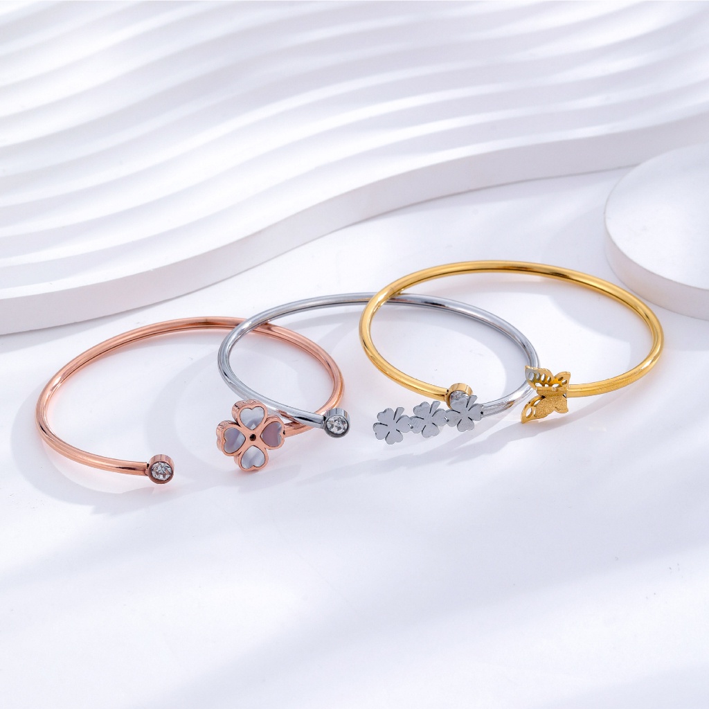Gelang bangle isi 3 pcs titanium stainless steel 316L anti karat harga grosir bisa bayar di tempat