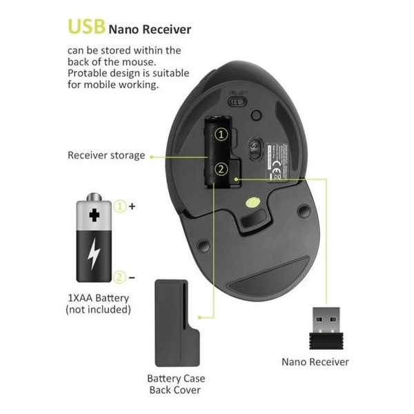 AKN88- DELUX M618 PLUS - 2.4G Wireless Optical Ergonomic Vertical Mouse