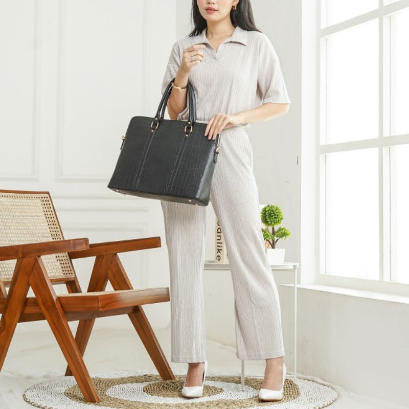 Tas Laptop Wanita | Tas Kantor Wanita | Moon Croco Bag | Tote Bag Laptop