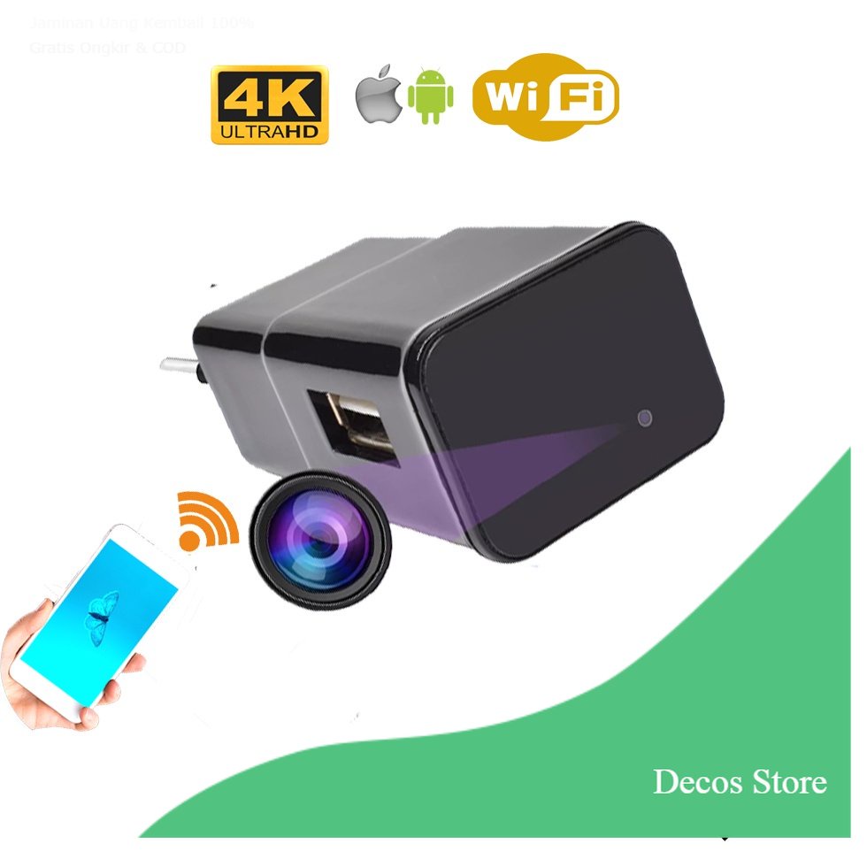 [Decos] Spy Cam 4K Original / Kamera wifi / CCTV wifi / Kamera pengintai / Kamera Adaftor Hp / Charg