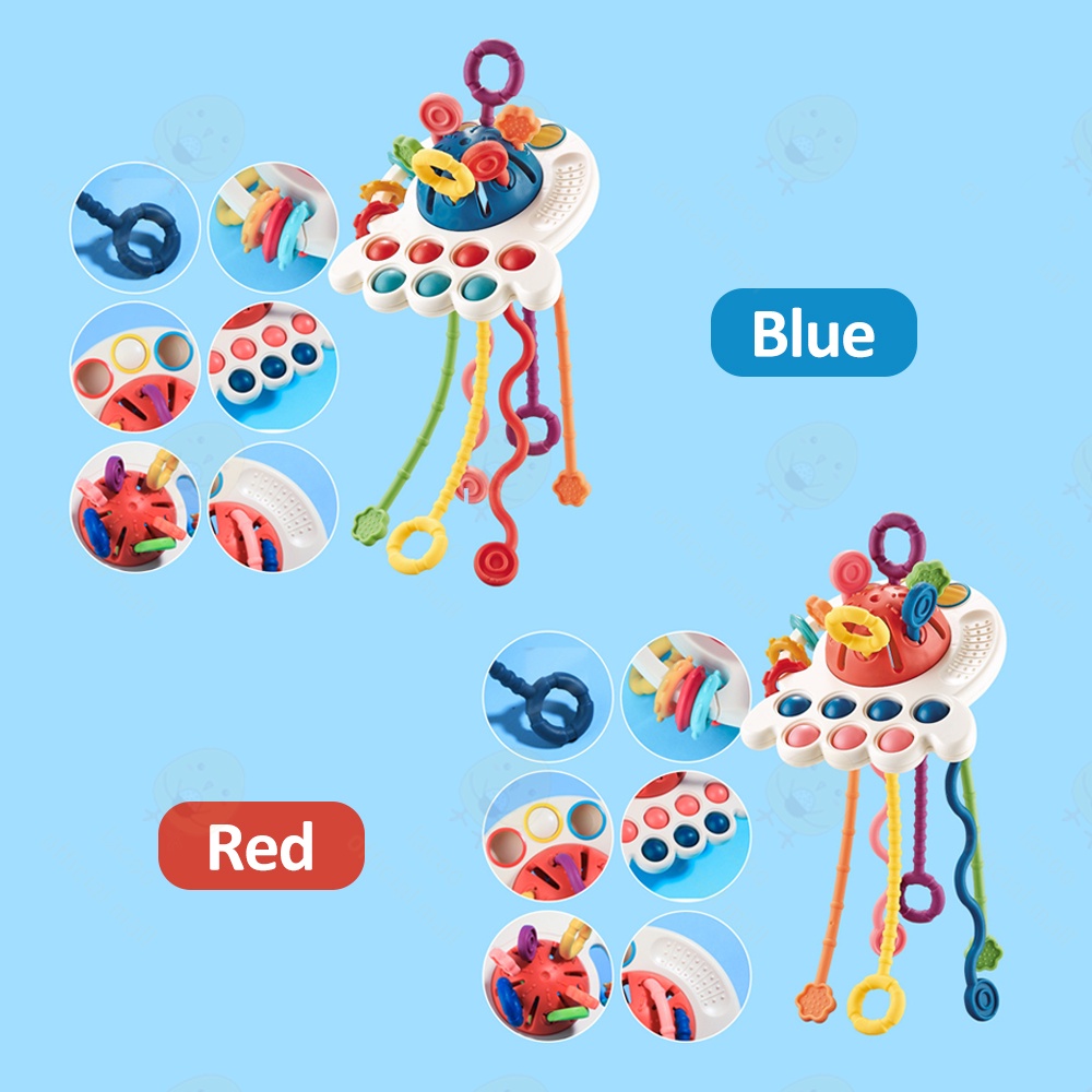 Lacoo Mainan edukasi teether bayi BPA free Pop it teether bayi tarik panjang Mainan gigitan bayi silikon