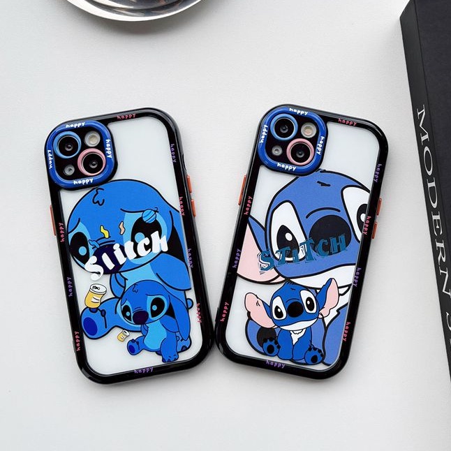 All New Cream Non-slip Camera Protect Soft Case IPhone X XR XS Max 11 12 13 14 Pro Max Women Girl Pretty Cute Blue STITCH Cartoon Phone Case