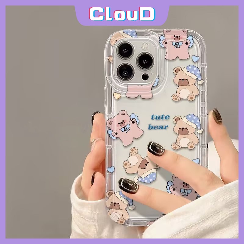 Untuk Oppo A15 A7 A54 A17 A95 A77 A5s A96 A12 A57 A16 A55 A5 A74 A31 A1K A53 A76 A77s A3s A16s A17K A9 A16K A12E Reno 54f A52 A92 Kartun Beruang Kelinci Bunga Lembut Tulip Airbag Case