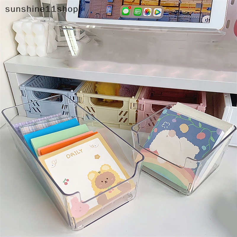 Sho Kotak Penyimpanan Akrilik Transparan Desktop Organizer Kapasitas Besar Stiker Box Subpaket Tempat Desktop Stationery Storage Box N