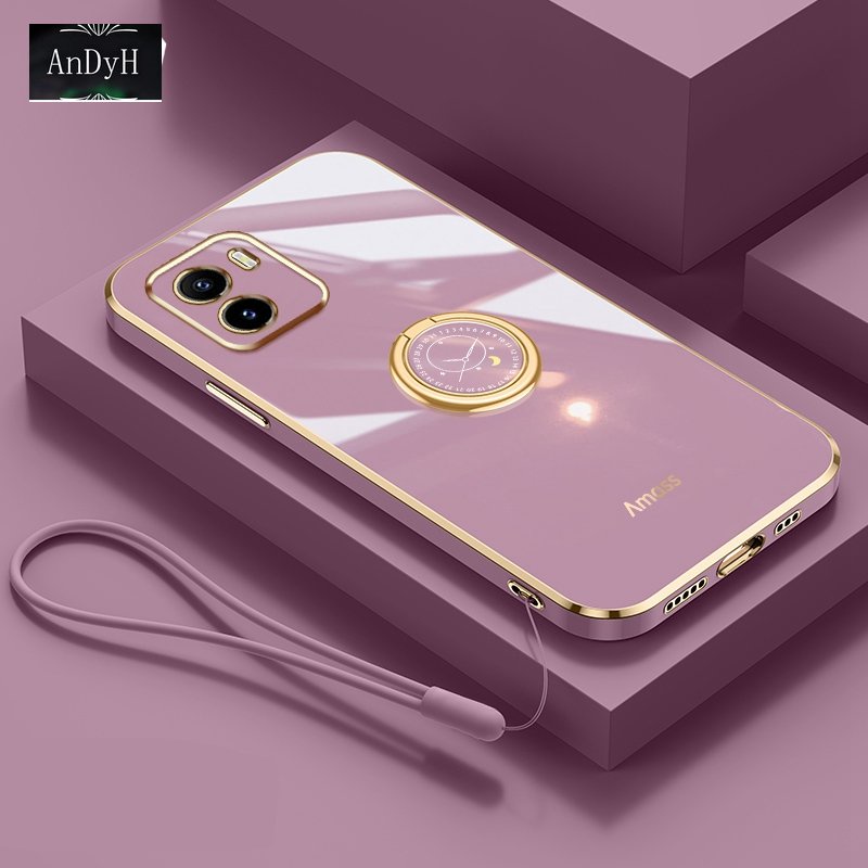 Andyh Casing Ponsel Silikon Ultra Tipis Untuk Vivo Y15S Y15A Y01 V2120 V2134 Deluxe Perlindungan Jatuh Pita Emas Dengan Cincin Jam Dan Lanyard Gratis