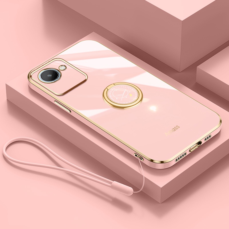 Andyh Casing Ponsel Silikon Ultra Tipis Untuk OPPO Realme C30 C30S Realme Narzo 50i Prime Deluxe Fall Protection Gold Band Dengan Jam Cincin Dan Lanyard Gratis