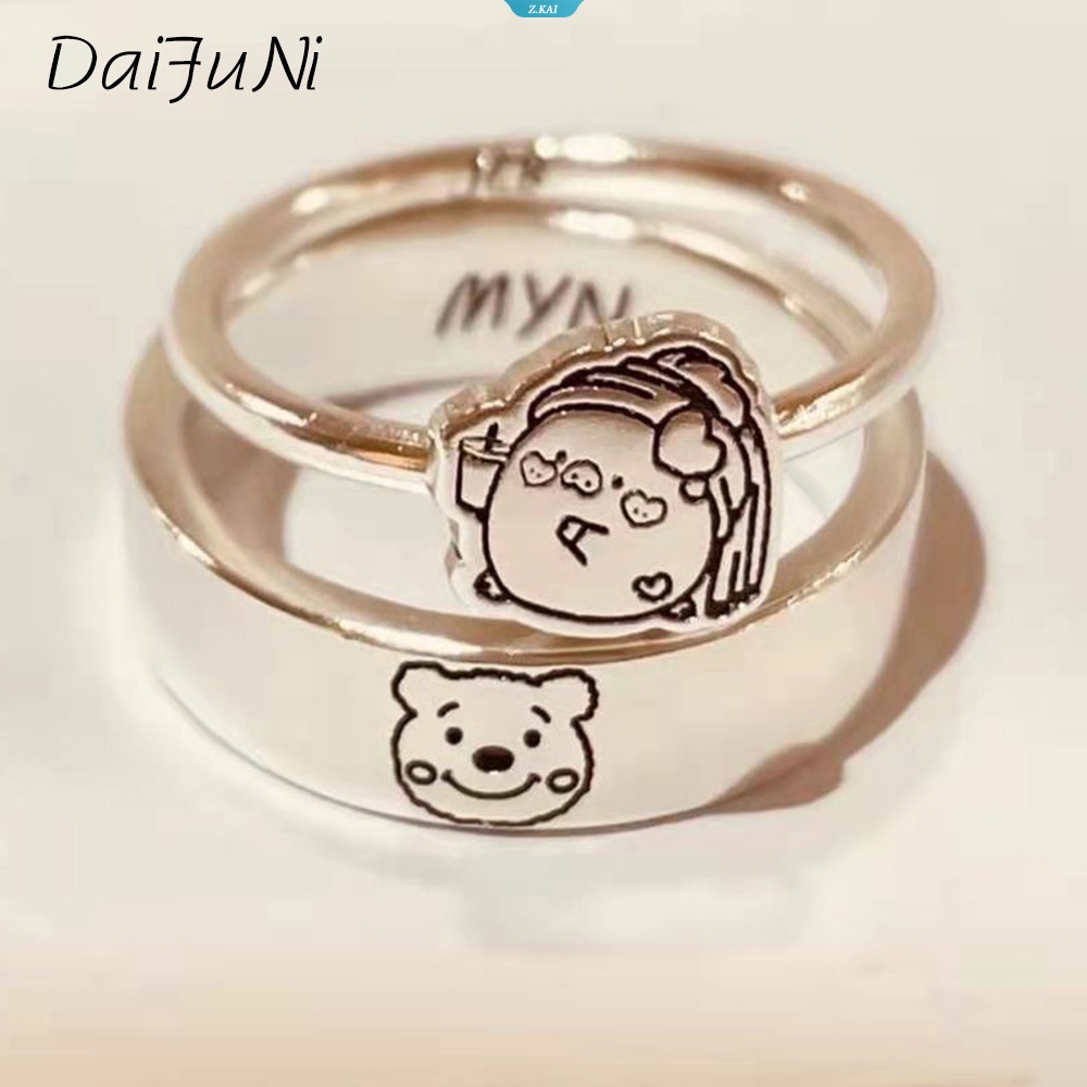 Tennie Weenie Couple Rings Cute Sliver Tennie Weenie Piggy Girl Open Ring Cincin Jari Yang Dapat Disesuaikan Perhiasan Anniversary Pecinta Romantis [ZK]