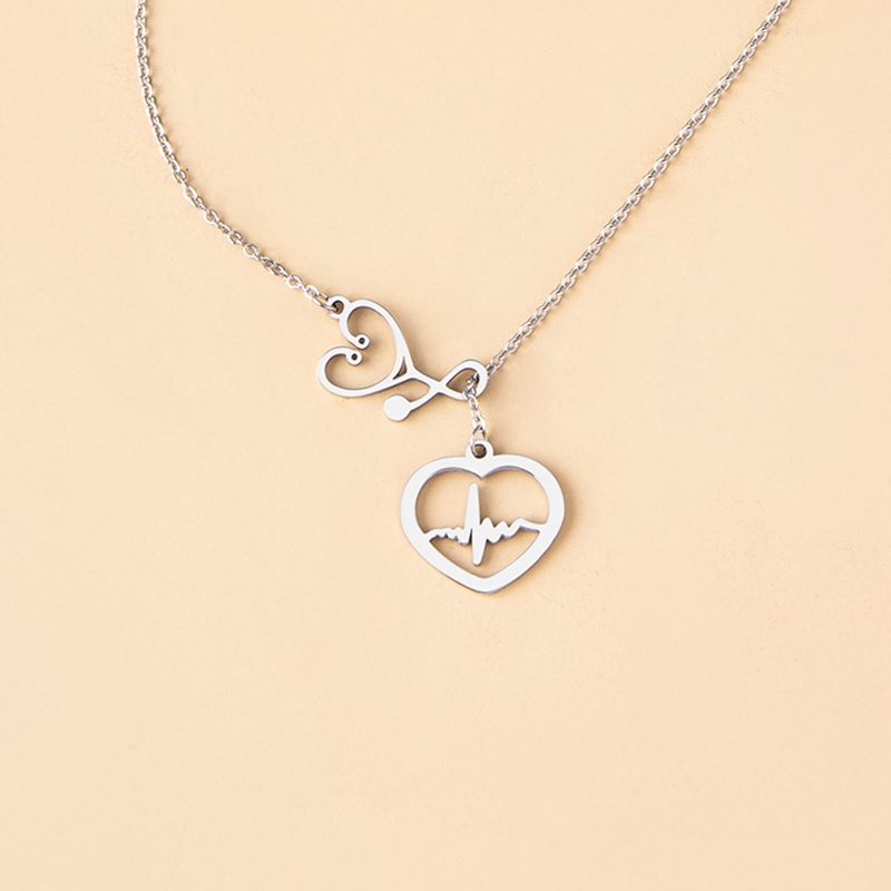 Stainless Steel Ekg Detak Jantung Cinta Cardiogram Kalung Perhiasan Detak Jantung Ekg Necklaces