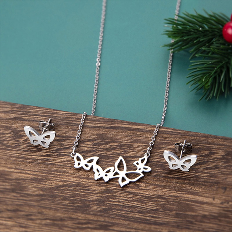 Baru Anti Karat Lucu Kupu-Kupu Pejantan Anting Liontin Kalung Wanita Set Perhiasan