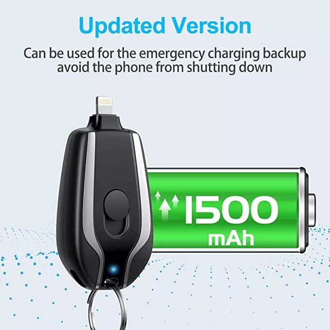 Pengisi Daya Gantungan Kunci Portabel | Paket Baterai Mini Ultra-Ringkas Tipe-C 1500mAh | Bank Daya Cadangan Pengisian Cepat Untuk Iphone