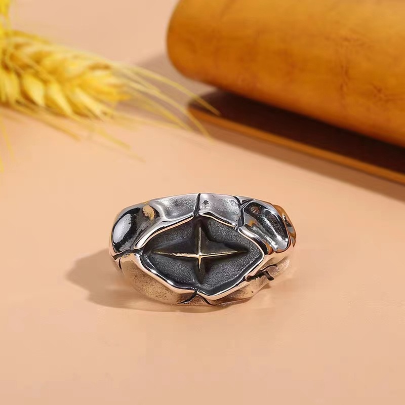 Cincin Pria Model Antik Dengan Model Salib Retak Dan Desain Starburst - Pernyataan Fashion Trendy