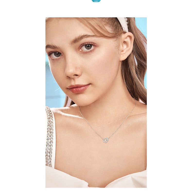 Hello Kitty Kalung Aksesoris Full Berlian Ikatan Simpul Indah Fashion Kristal Liontin Kerah Rantai Wanita Gadis Hadiah Ulang Tahun [ZK]
