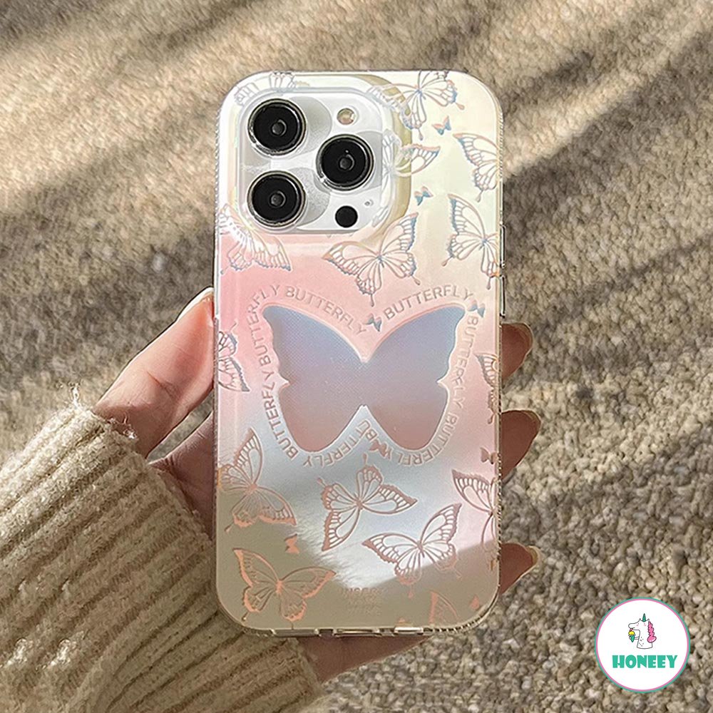 IPHONE Case Kupu-Kupu Gradasi Motif Ganda Kompatibel Untuk Iphone14 13 12 Pro Max11 Lembut TPU Shockproof Pelindung Ponsel Cover