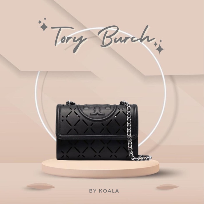 [READY STOCK] Tas Tory Burch Fleming Diamond Perforated Shoulder Bag - Black, Medium