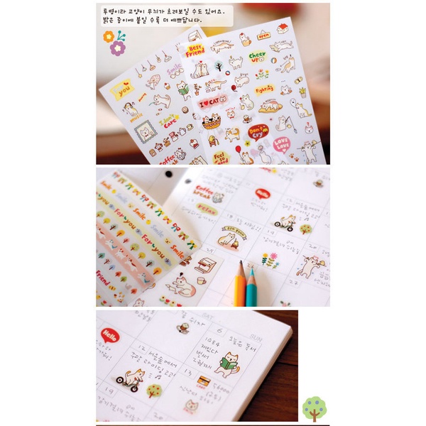 6lembar/set Lucu Kitten Diary Buku Stiker Hias Kartun Hewan Perekat Stiker Kreatif Alat Tulis